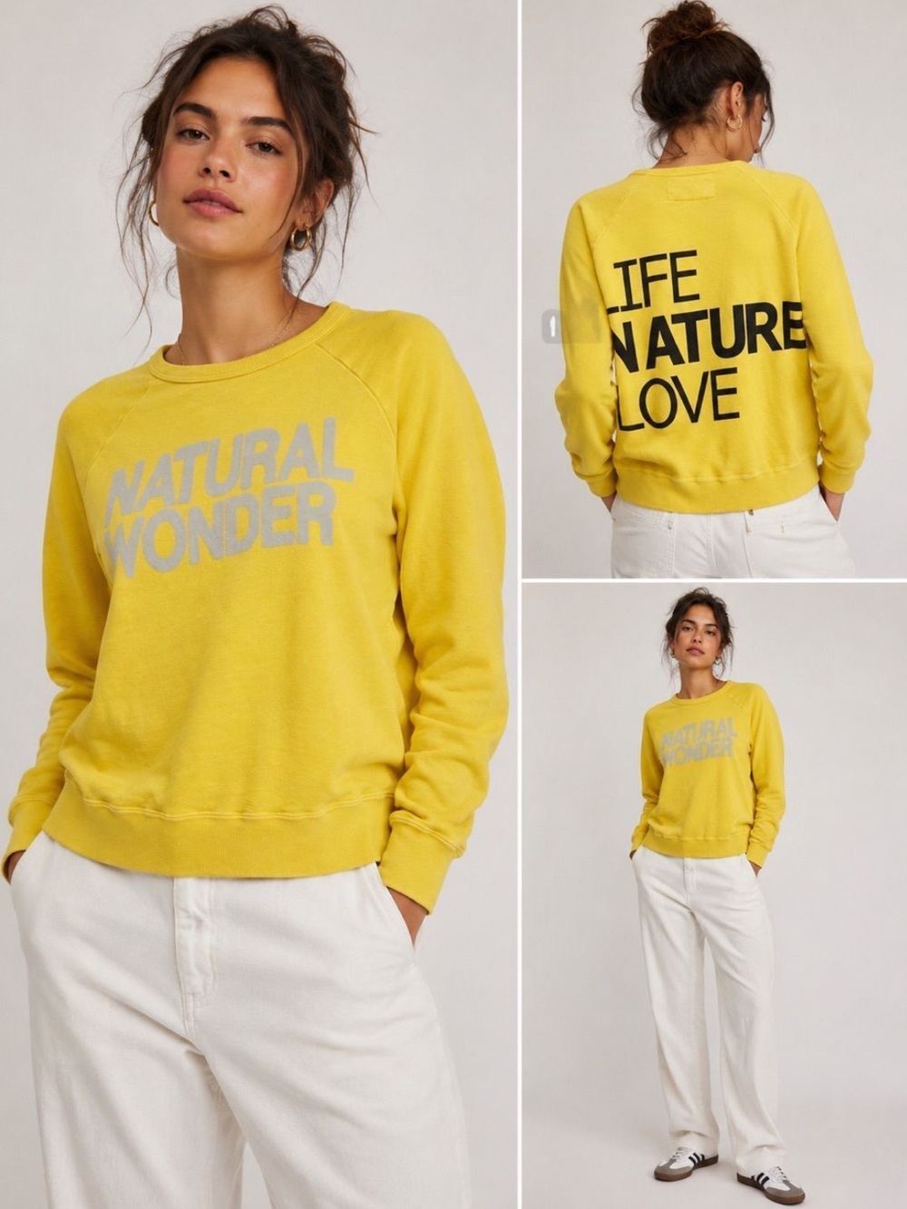 New! FREECITY Natural Wonder Life Nature Love Yellow Graphic Sweatshirt🌻 Small